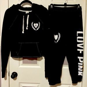 VS Pink Black Hoodie & Capri Length Sweat Set